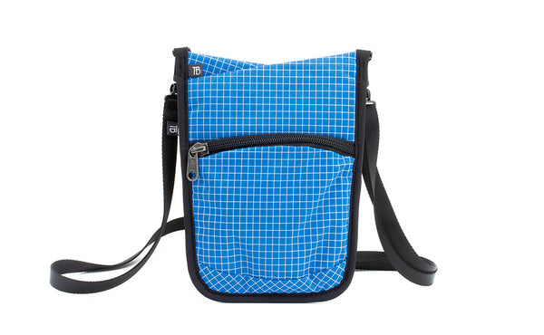 The front of the P.I.K.A. Pouch in Island (blue with white gridding) 200 Halcyon.